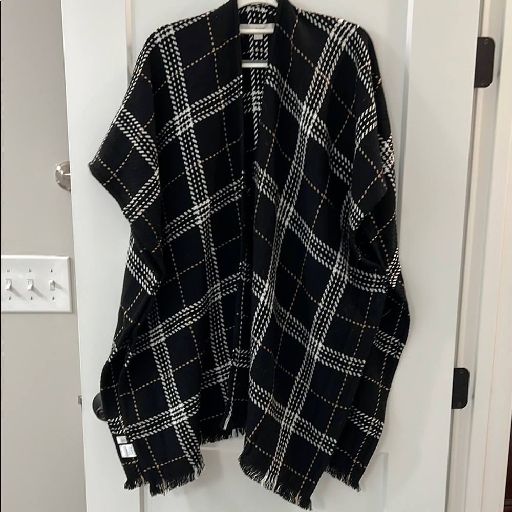 LOFT Black and White Shrug Sweater with Plaid Design